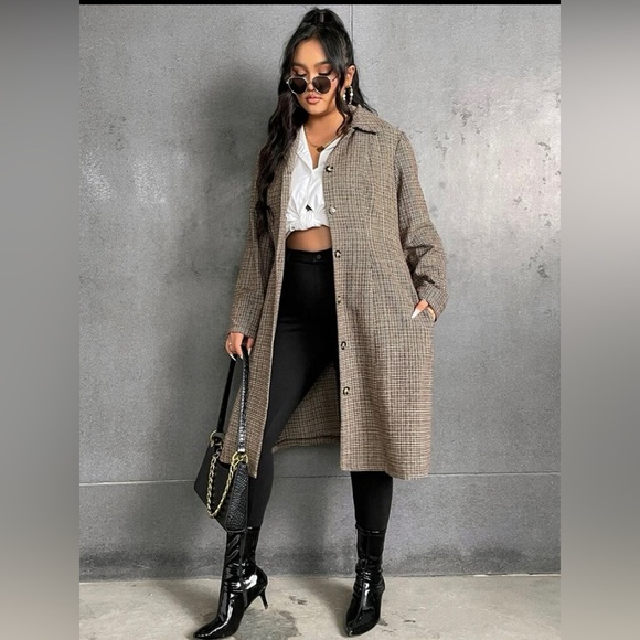 Plaid tweed trench coat NWOT - Picture 4 of 6